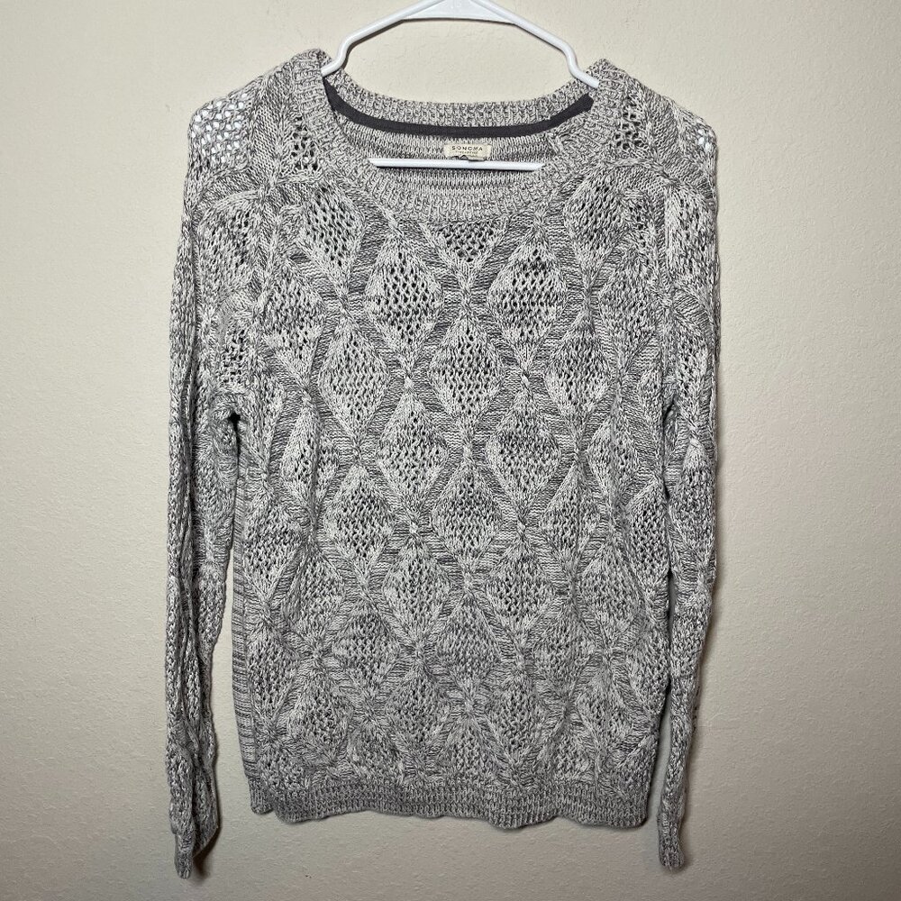 Sonoma Goods Life+Style Sweater Women Large Grey Cable Knit Crew Neck Top Cotton